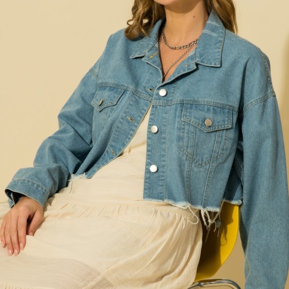 Faded Blue Cropped Denim Jean Jacket - Picture 1 of 1